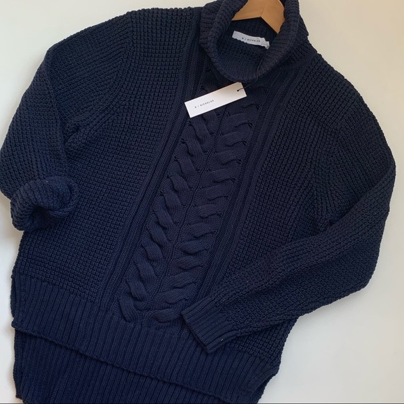 NICHOLAS Cable Knit Turtleneck Sweater Cotton Blue - Picture 7 of 7